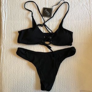 Zaful Black Ribbed Bikini Set
